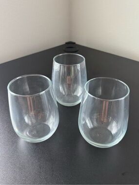 Set of 3 Clear Glass Stemless Wine Glasses